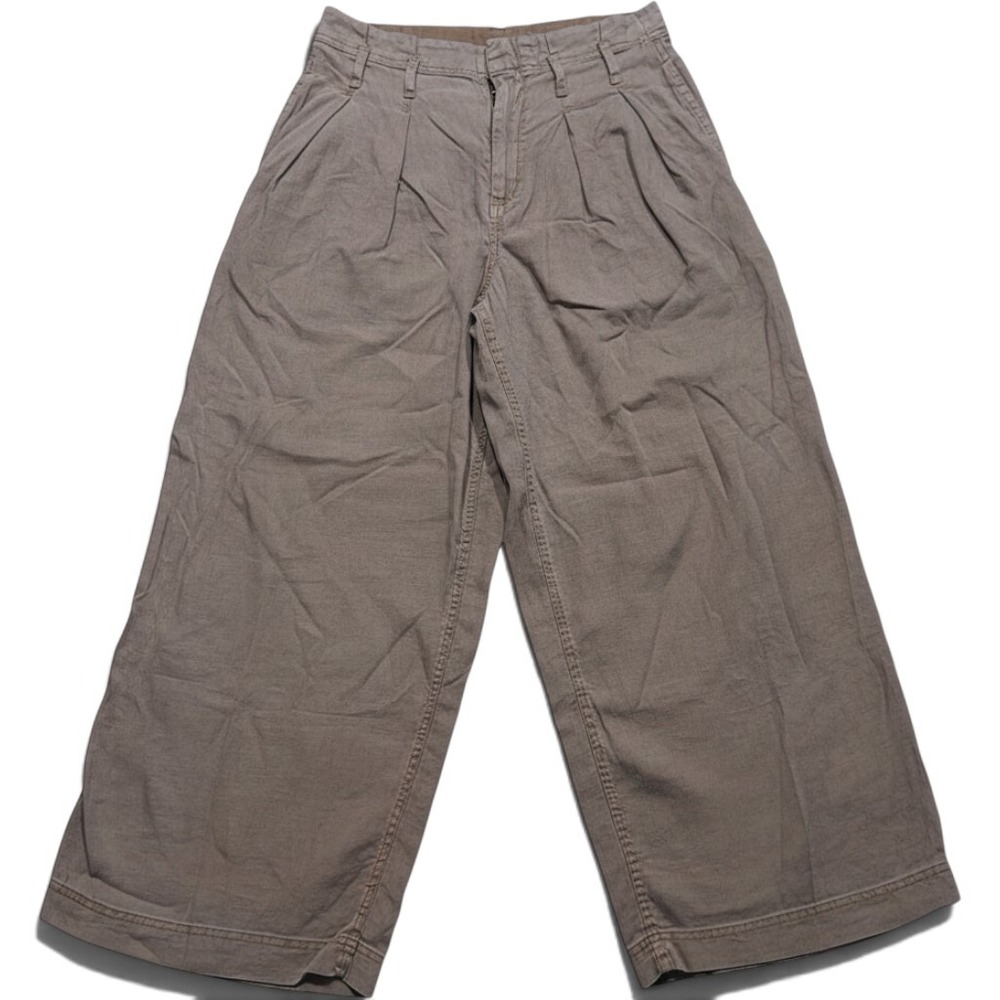 Free People Brown Pleated Indie Grunge Linen Boho Norm Slouchy Pants Size 6